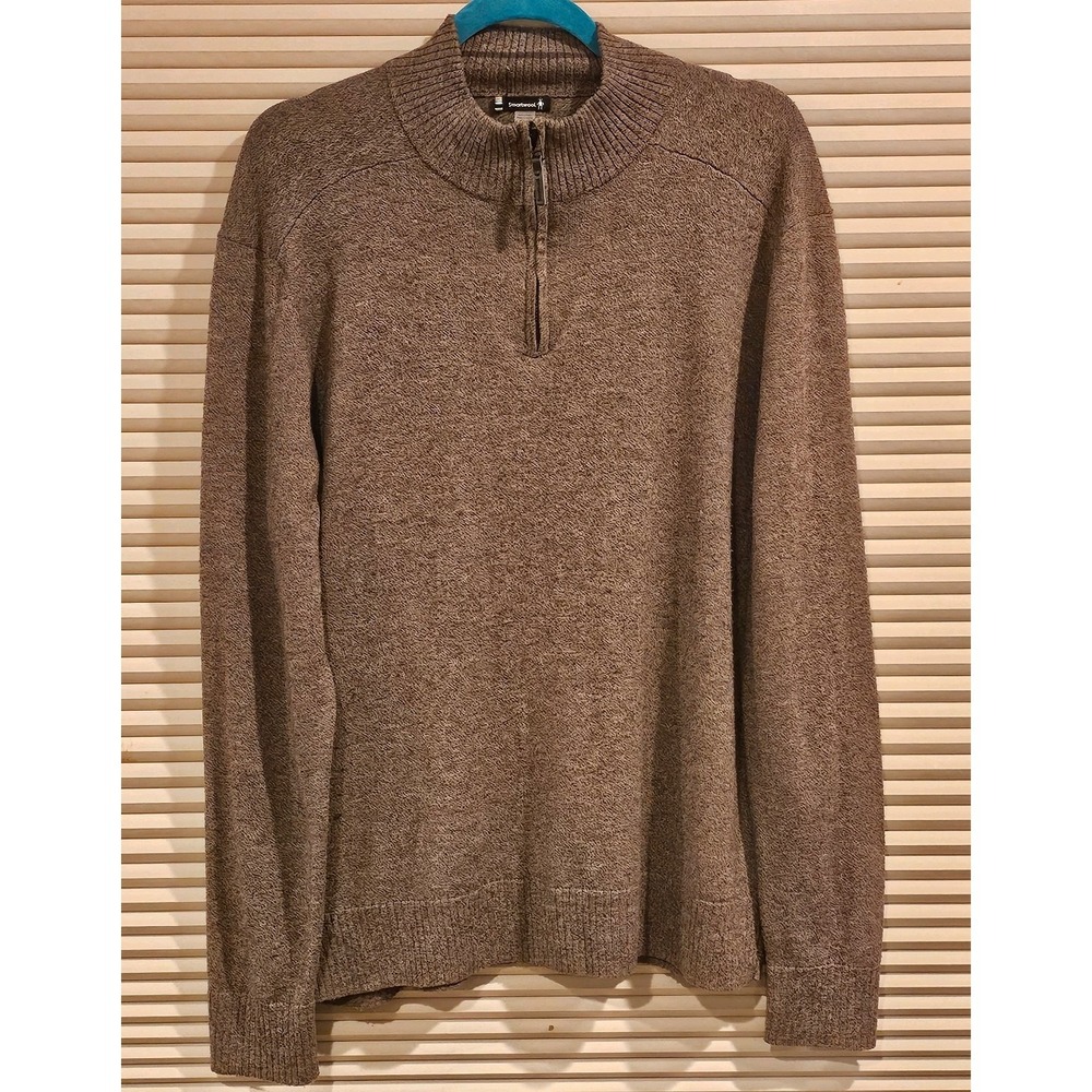 Smartwool Sparwood Half Zip Sweater Large Merino Wool‎ Blend Heather Acorn Brown